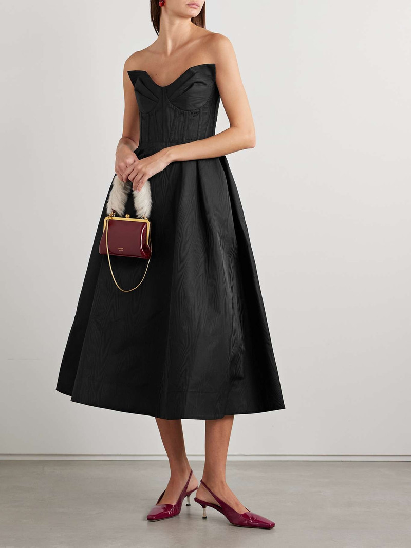REBECCA VALLANCE Luiza strapless pleated moire midi dress Black outlook