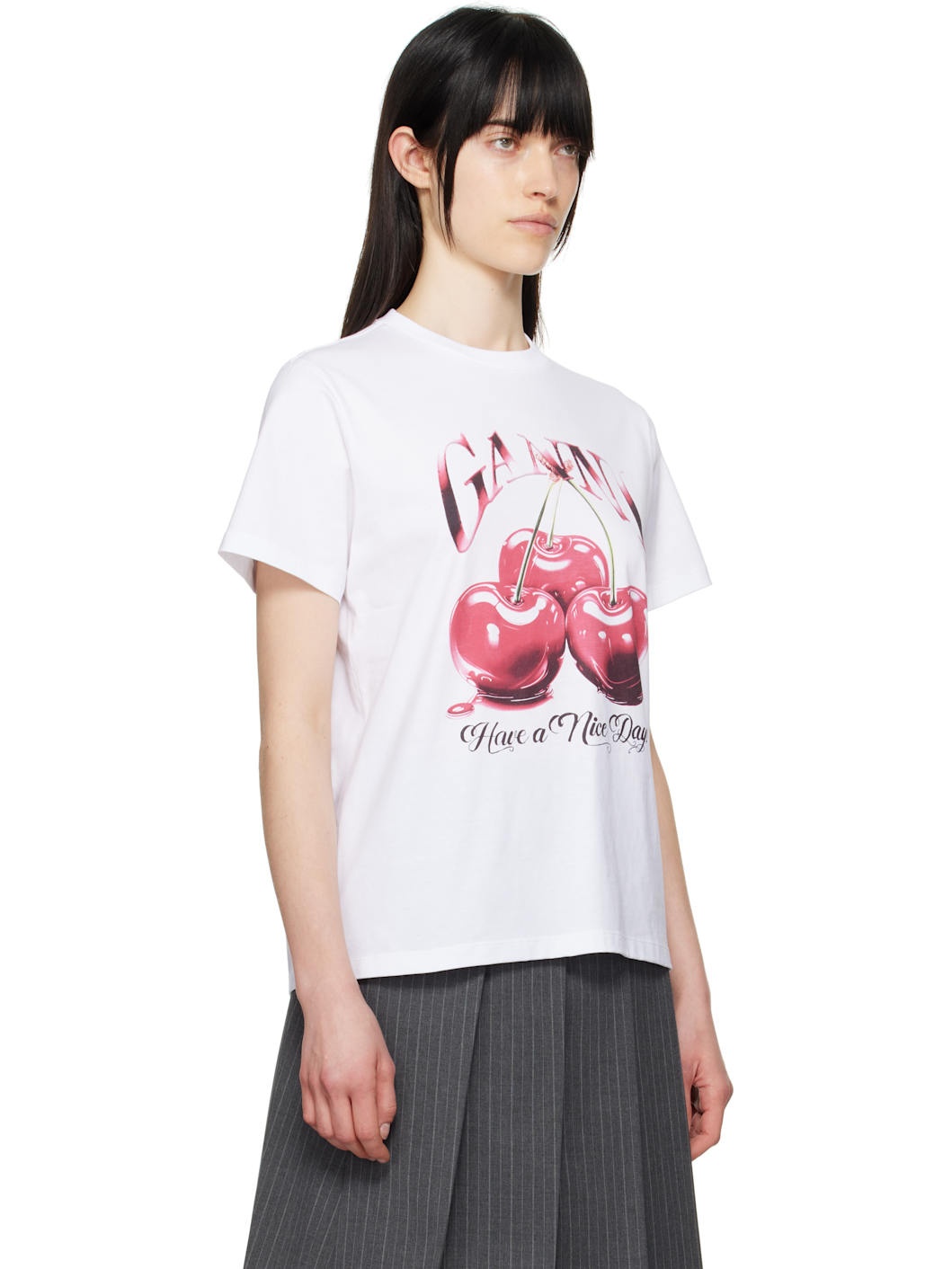 White Basic Jersey Cherry Relaxed T-shirt - 2