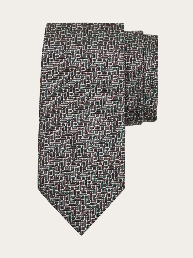 Jacquard tie with diagonal Gancini - 1