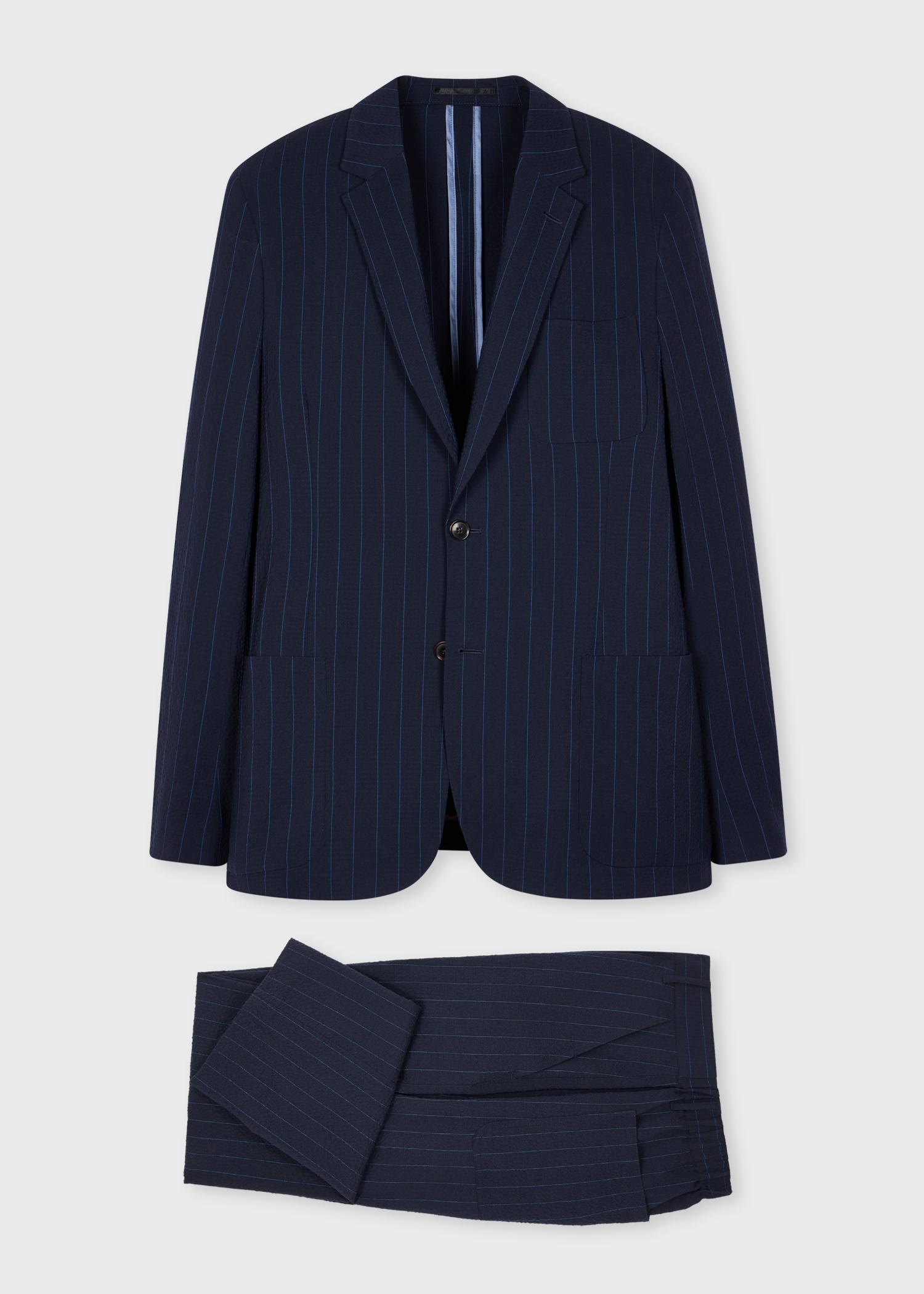 Navy Pinstripe Wool Seersucker Suit - 1