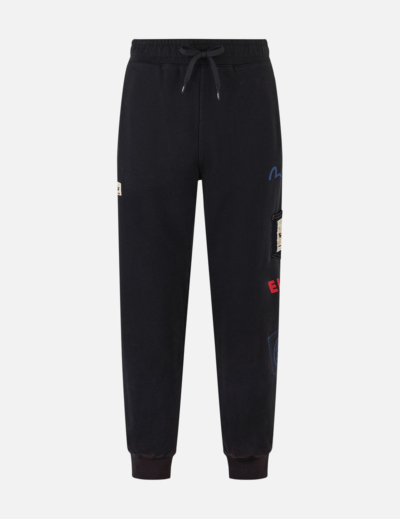 Washed Multi-pocket and Logos Print Straight Fit Sweatpants 1