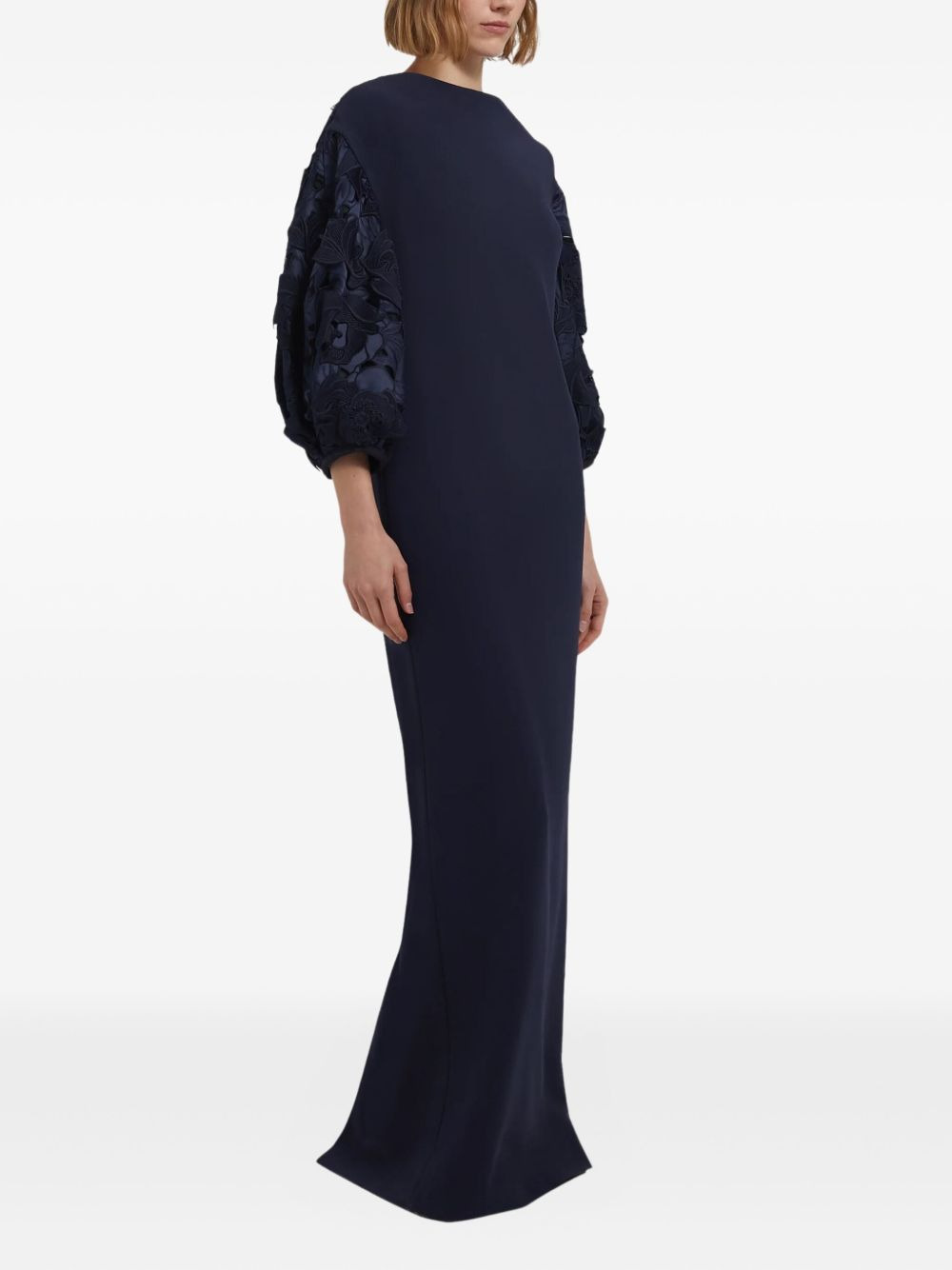 floral-embellished balloon-sleeve gown - 3