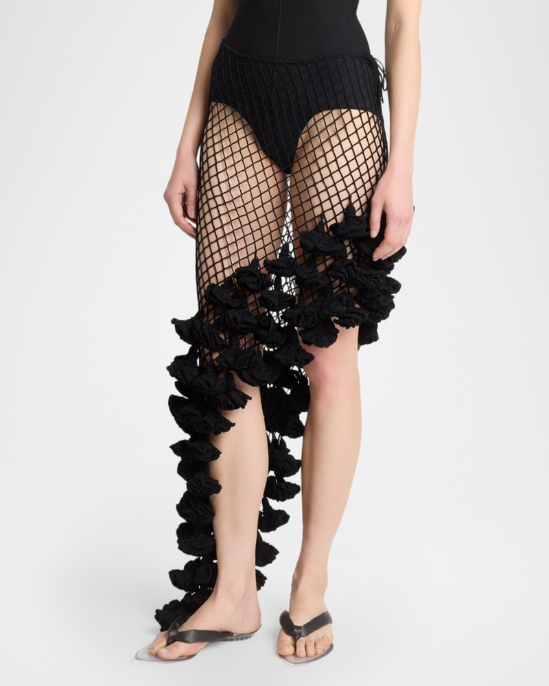 Floral Applique Crochet Net Maxi Skirt 4