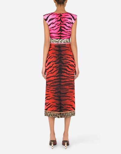 Dolce & Gabbana Charmeuse calf-length dress with tiger print outlook