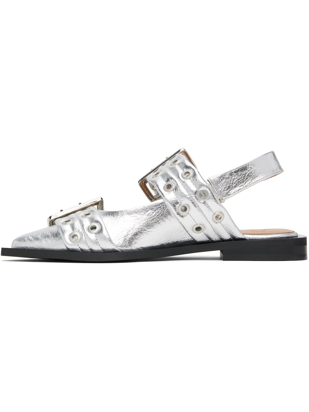 Silver Metallic Feminine Buckle Flats - 3