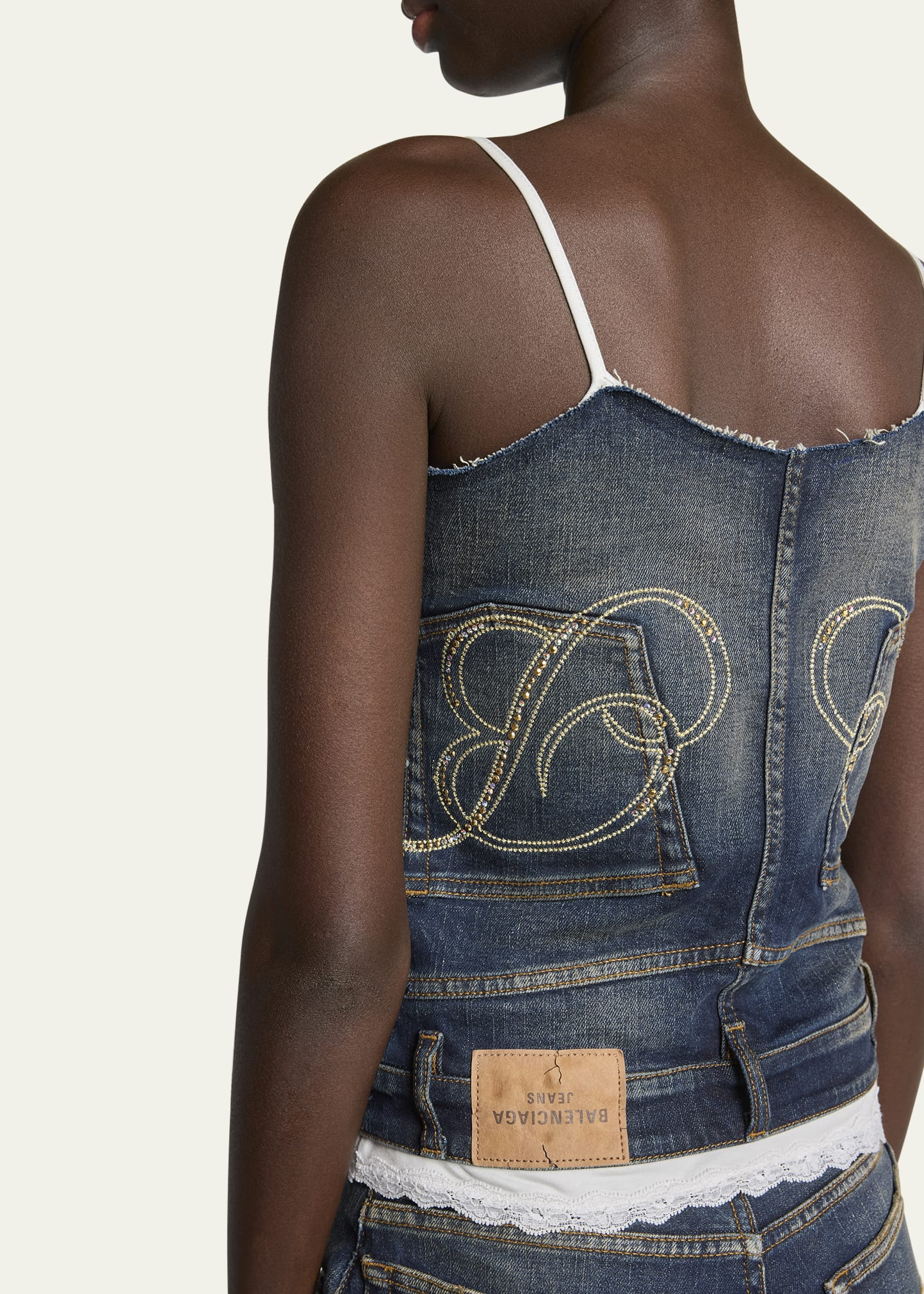 Patched Lace Denim Tank Top - 5