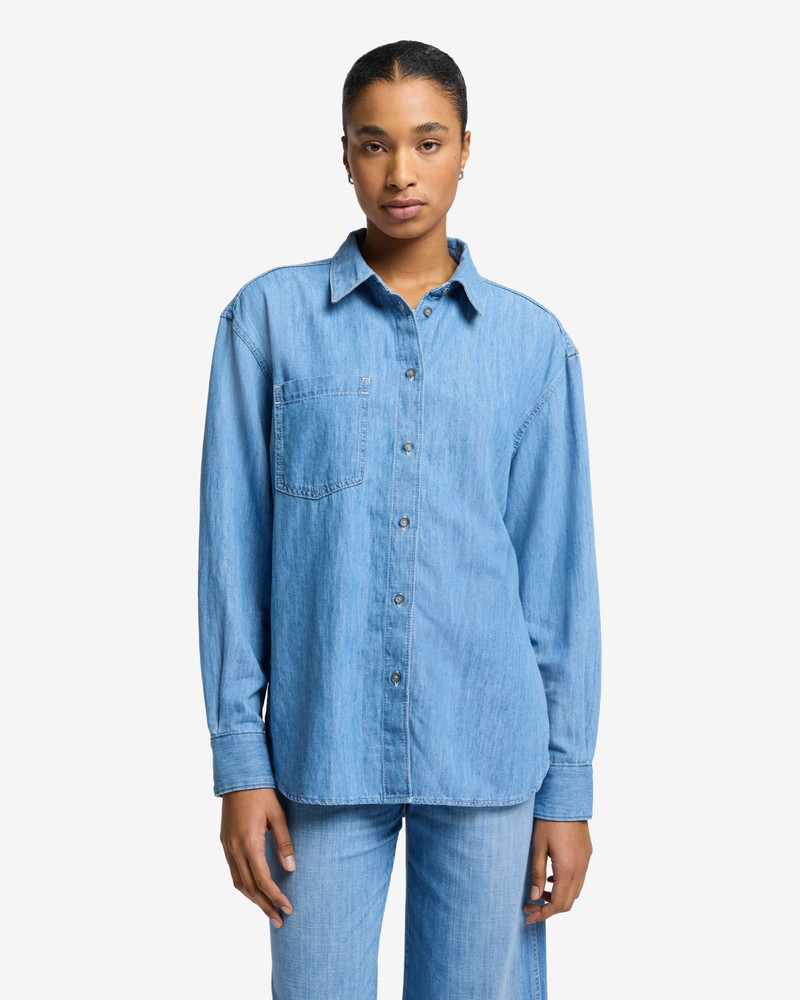 7 For All Mankind Indigo Linen Easy Shirt in Icy outlook