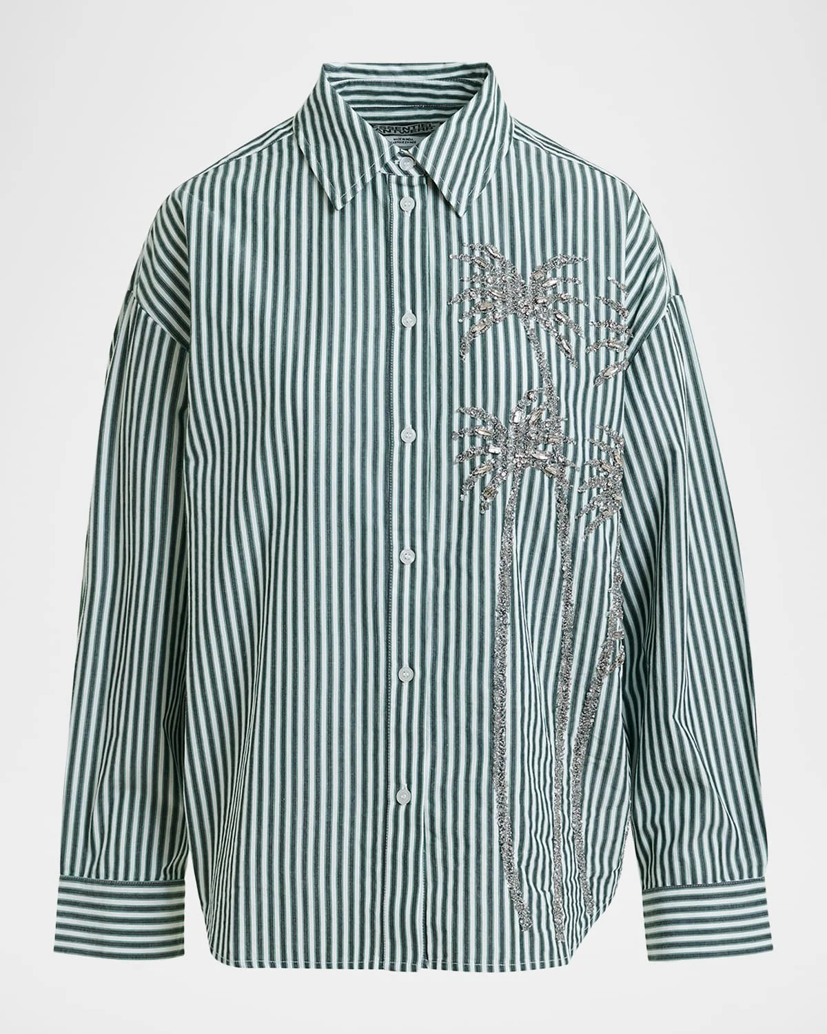 Kasper Sequined Striped Button-Front Shirt - 1