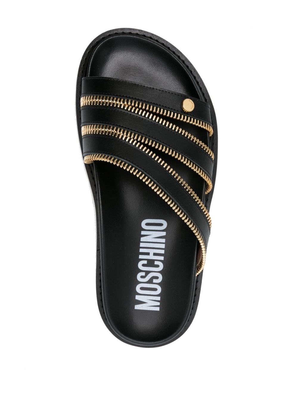 zip-embellished leather slides - 4