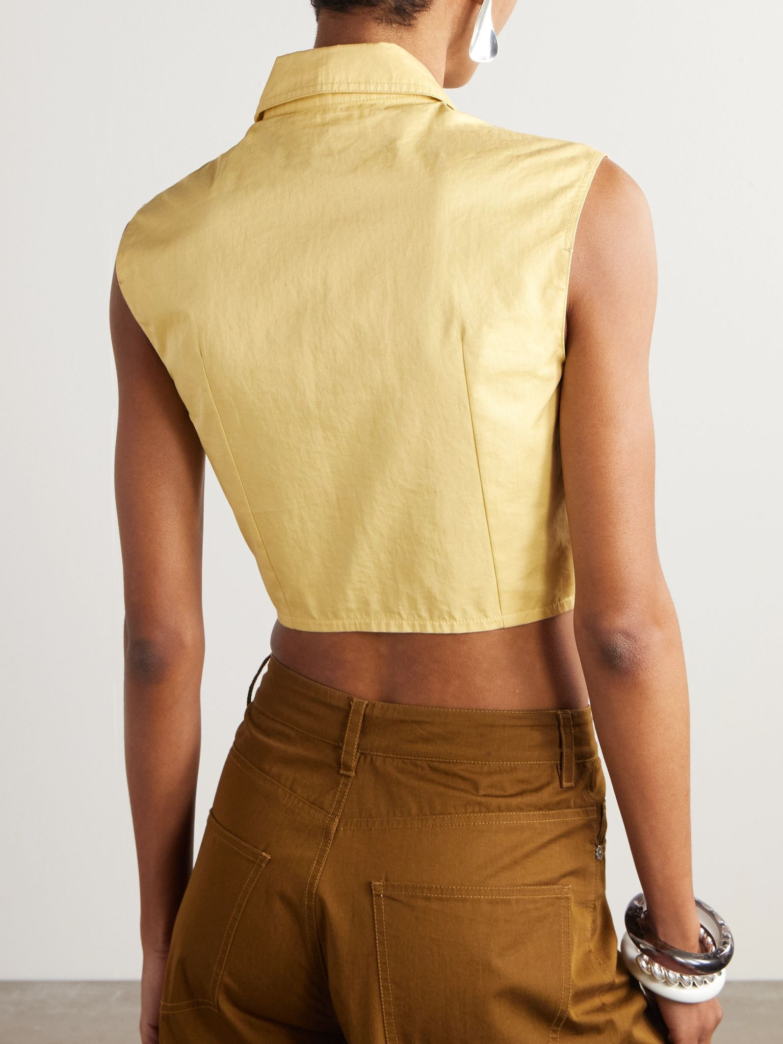 Caterina cropped cotton-twill top Yellow - 3