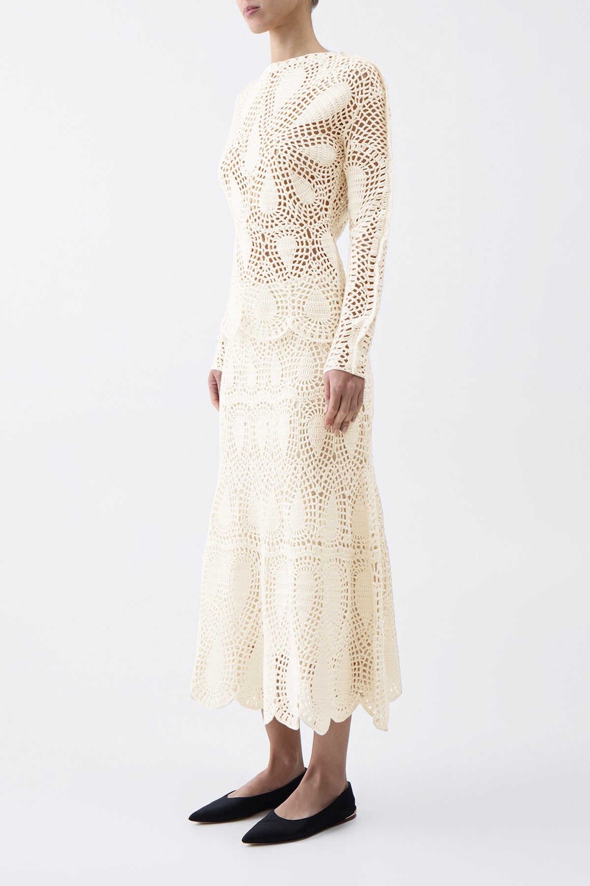 Capps Crochet Top in Ivory Wool Cashmere - 3