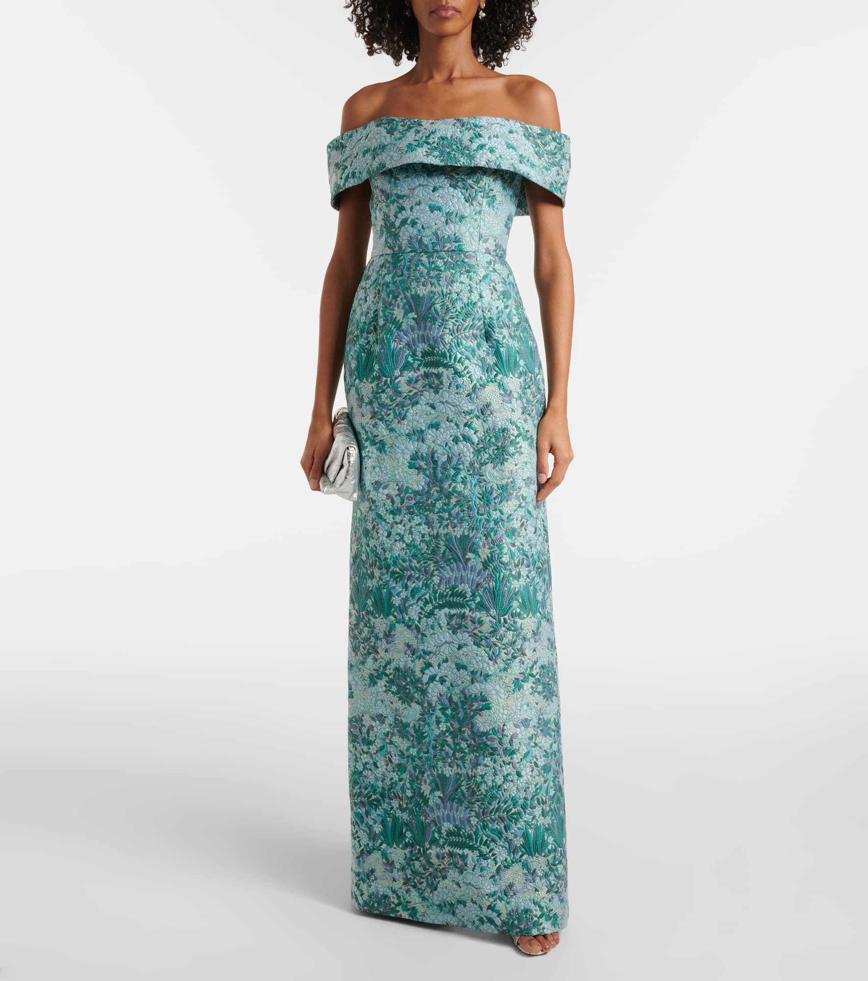 Clover floral off-shoulder brocade gown - 2