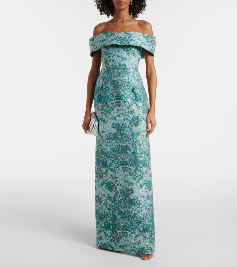 markarian Clover floral off-shoulder brocade gown outlook