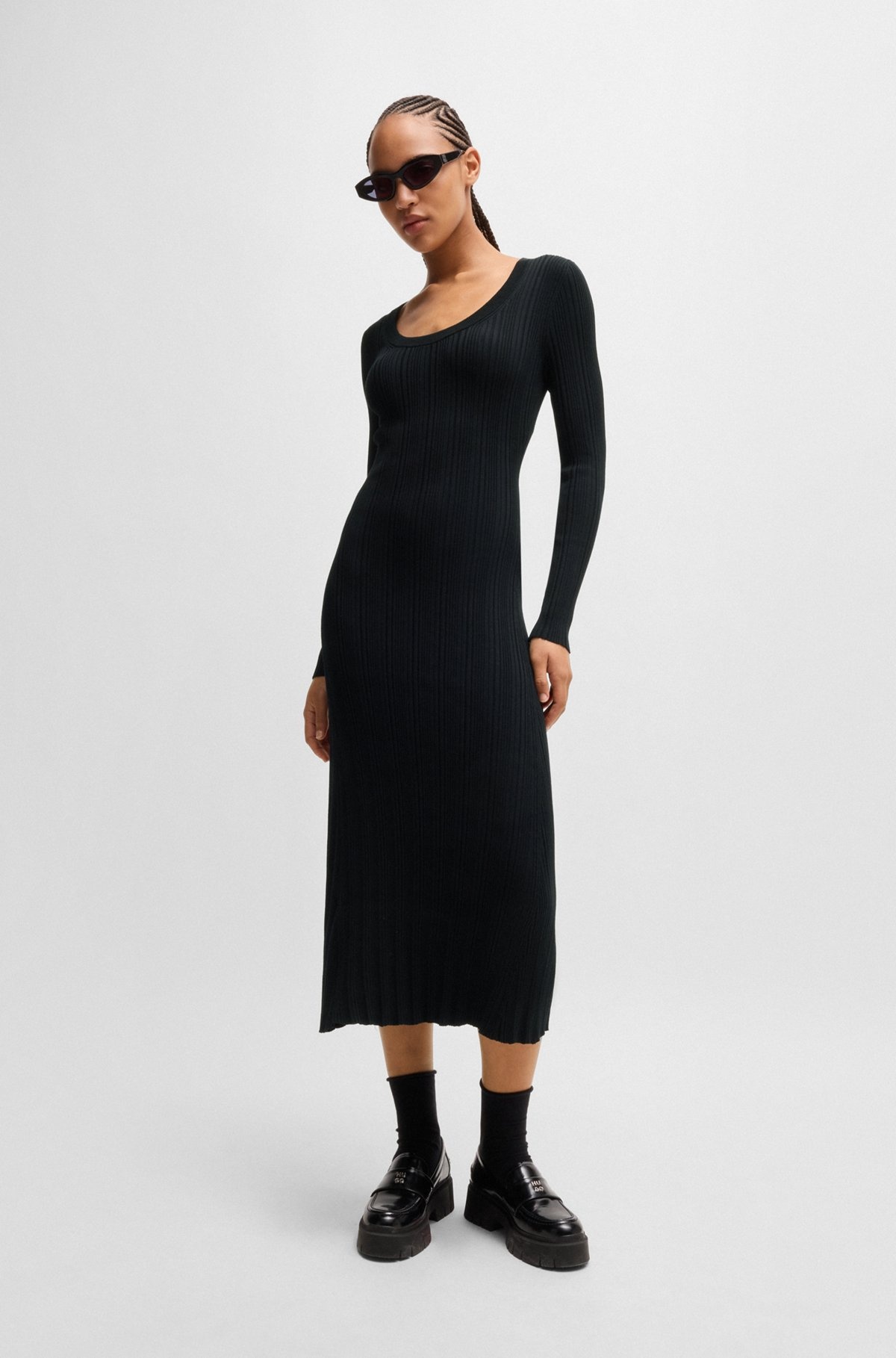 SLIM-FIT MIDI-LENGTH DRESS WITH IRREGULAR RIBBED STRUCTURE - 2