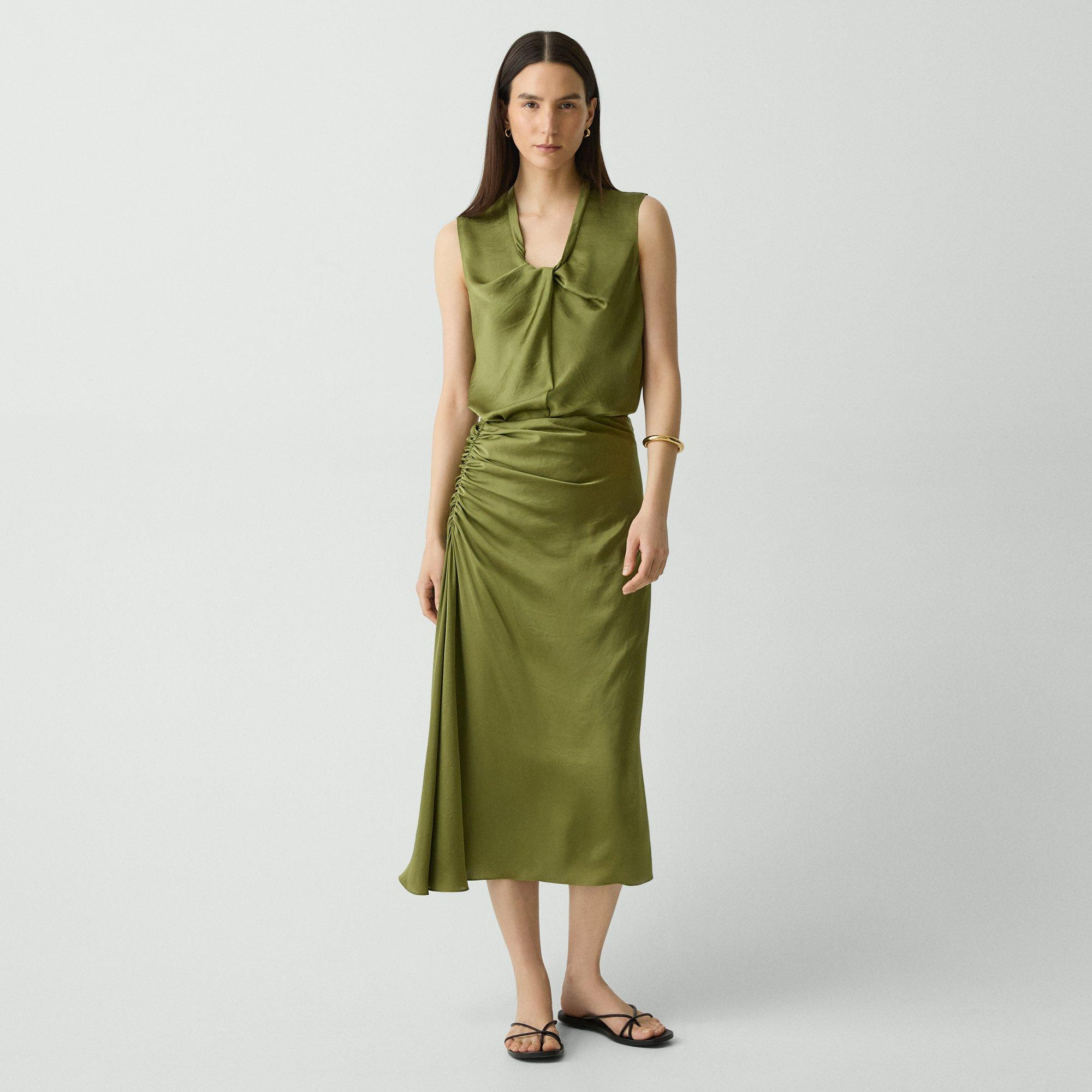 Ruched Midi Skirt in Crushed Satin - 2