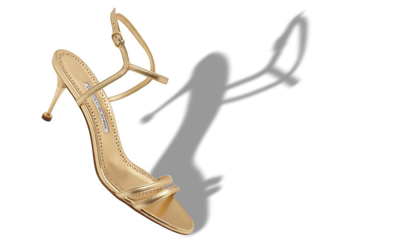 Manolo Blahnik Gold Nappa Leather Ankle Strap Sandals outlook