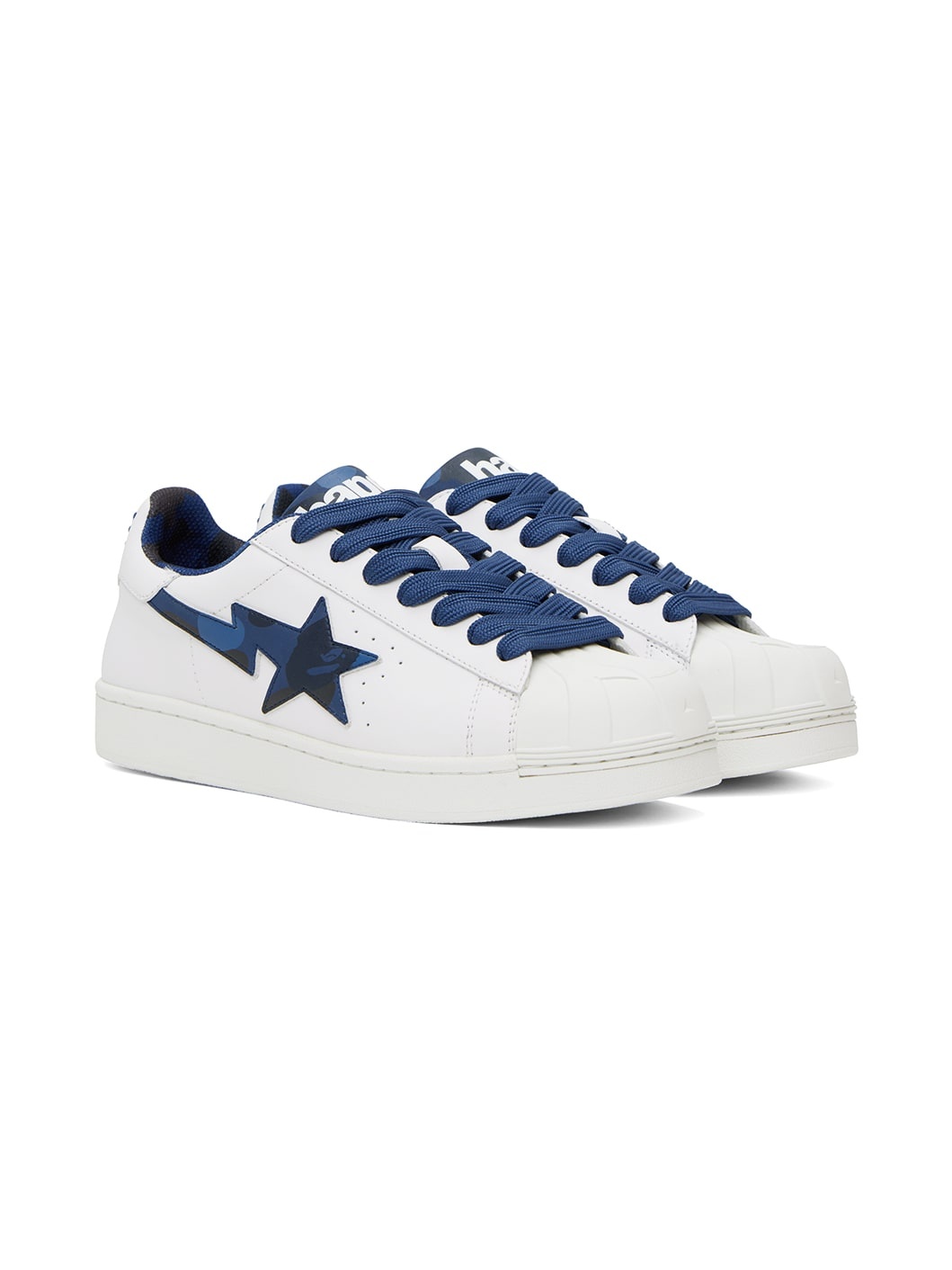 White & Navy Skull Sta Sneakers - 4