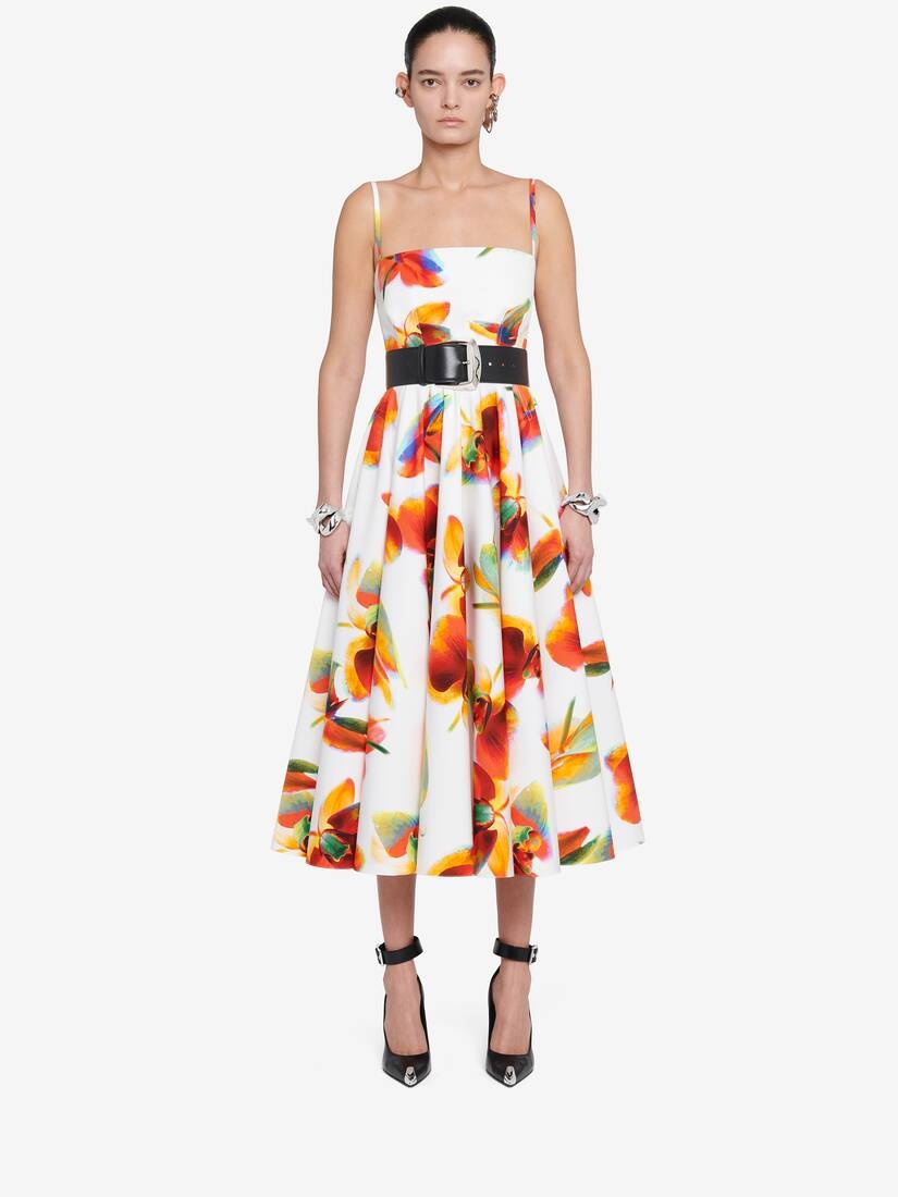 Women's Solarised Orchid Pleated Corset Dress in Optic White - 2