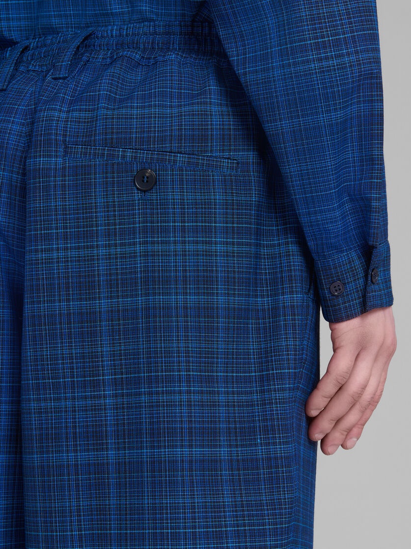 BLUE STRETCH WAIST TROUSERS IN CHECKED LIGHT WOOL - 4