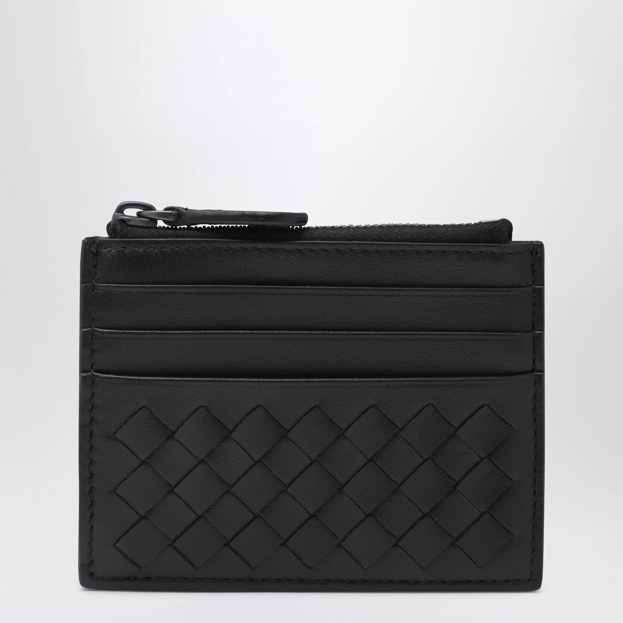 Black Intrecciato zip card holder - 1