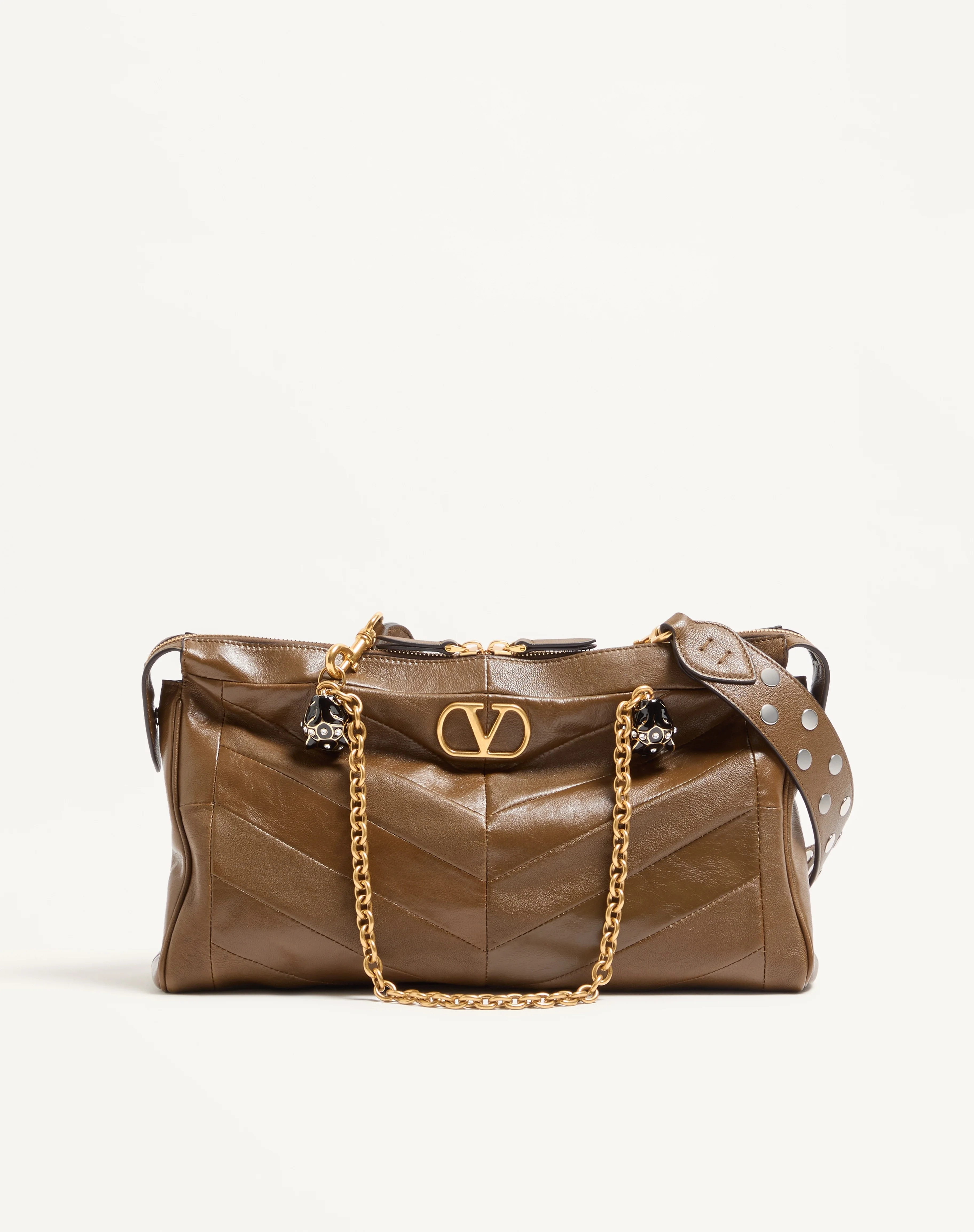 VALENTINO GARAVANI PANTHEA SHOULDER BAG IN NAPPA LEATHER WITH CHEVRON PATTERN - 1