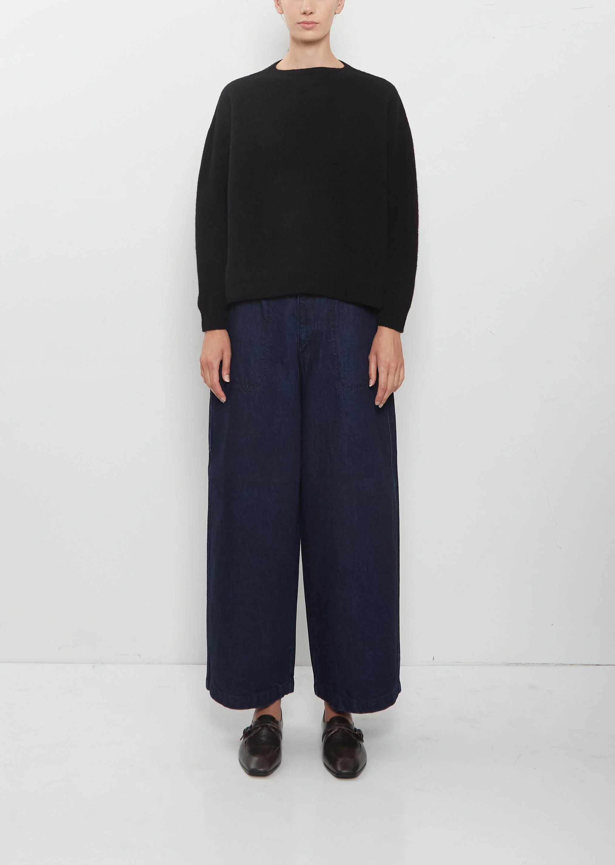 11.5 oz Natural Slub Denim Cropped Wide Pants - 1