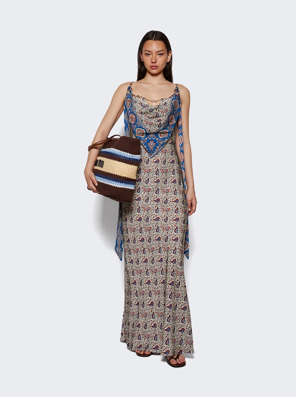 Long Satin Dress Paisley Bandana Print - 5
