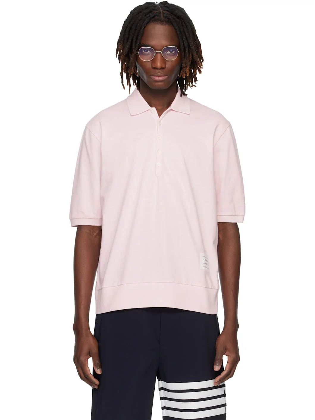 Pink Cotton Jersey 4-Bar Polo - 1