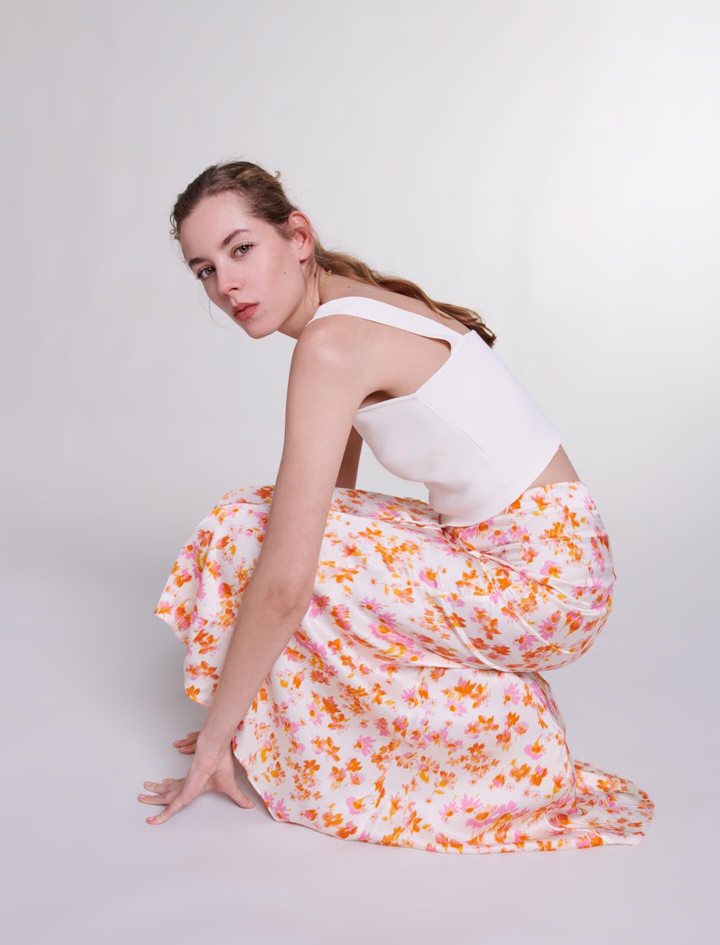 Satin-effect floral skirt - 7
