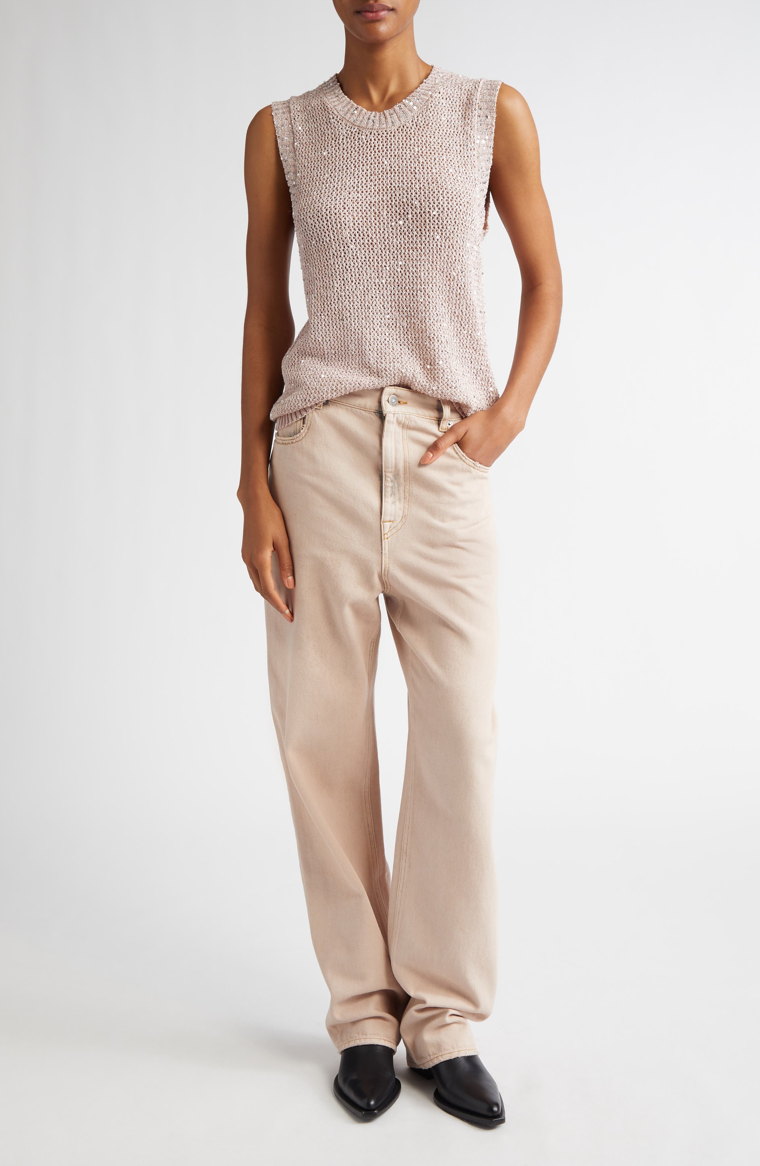 Golden Goose Sequin Mesh Knit Tank in Shadow Gray at Nordstrom - 2