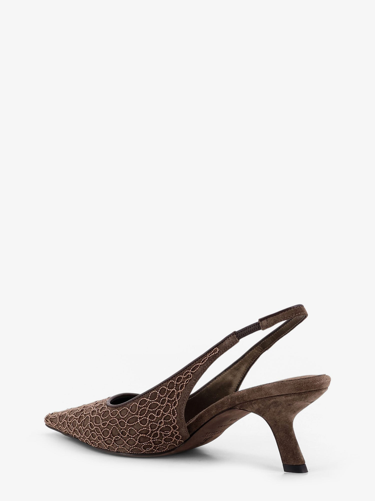 Brunello Cucinelli Women Suede Slingback Pumps With Monili Decoration - 3