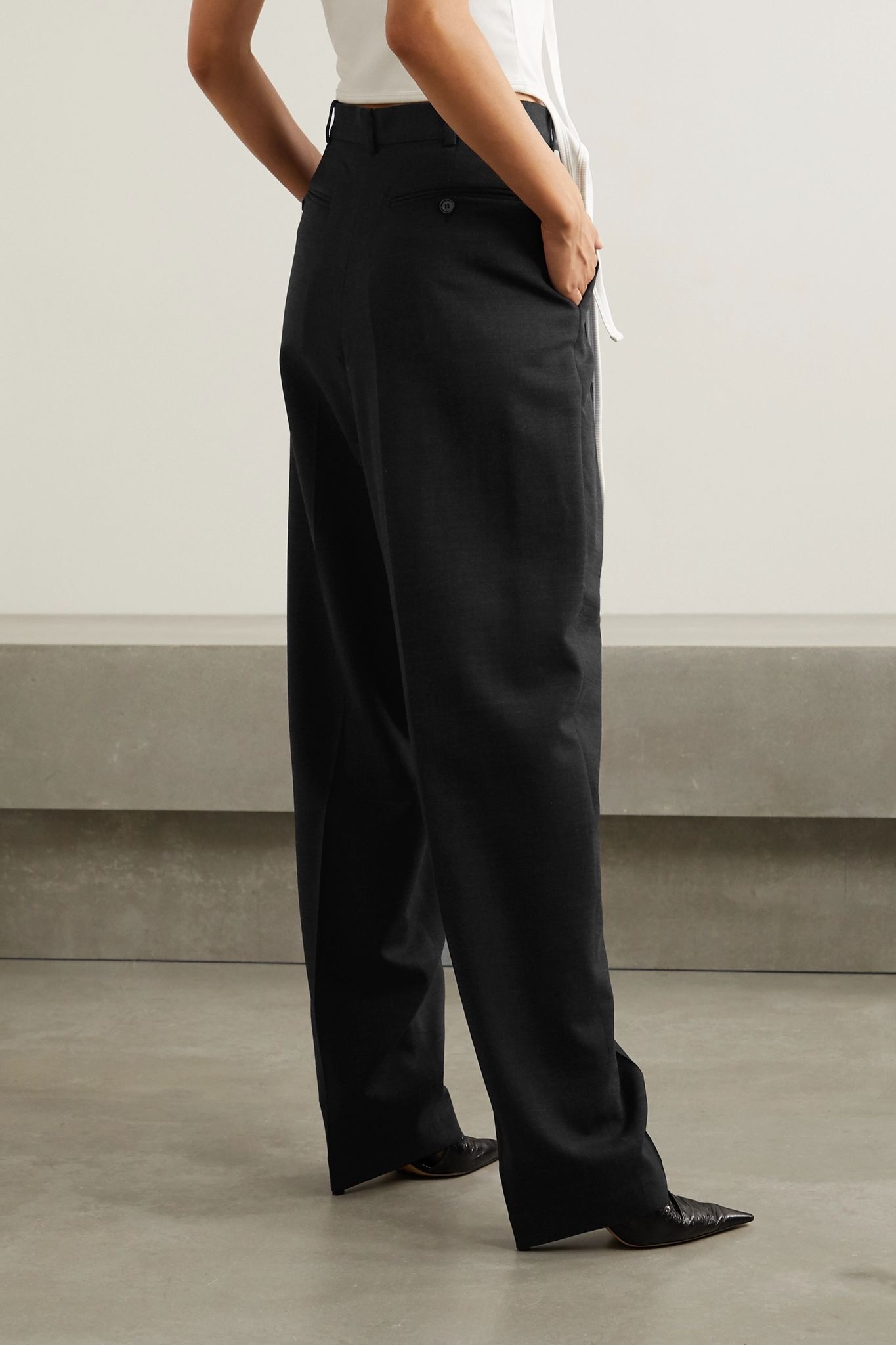 Pleated wool-blend straight-leg pants - 4