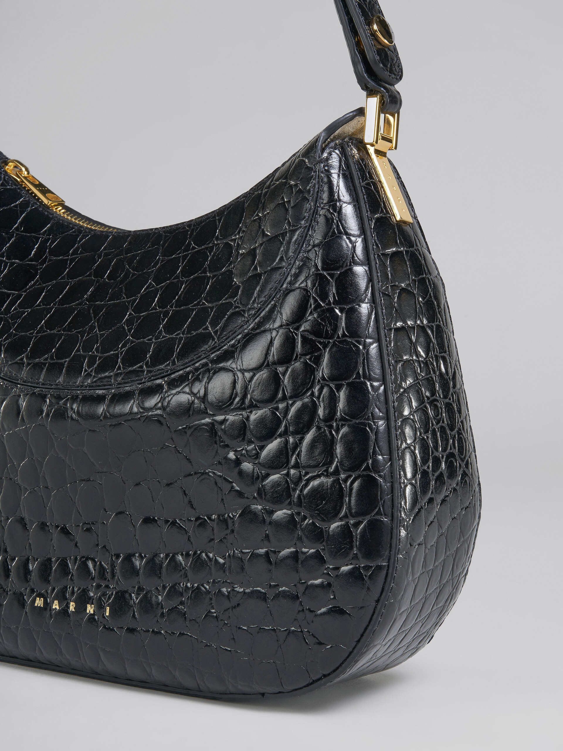 Marni MILANO SMALL BAG IN BLACK CROCO PRINT LEATHER | REVERSIBLE