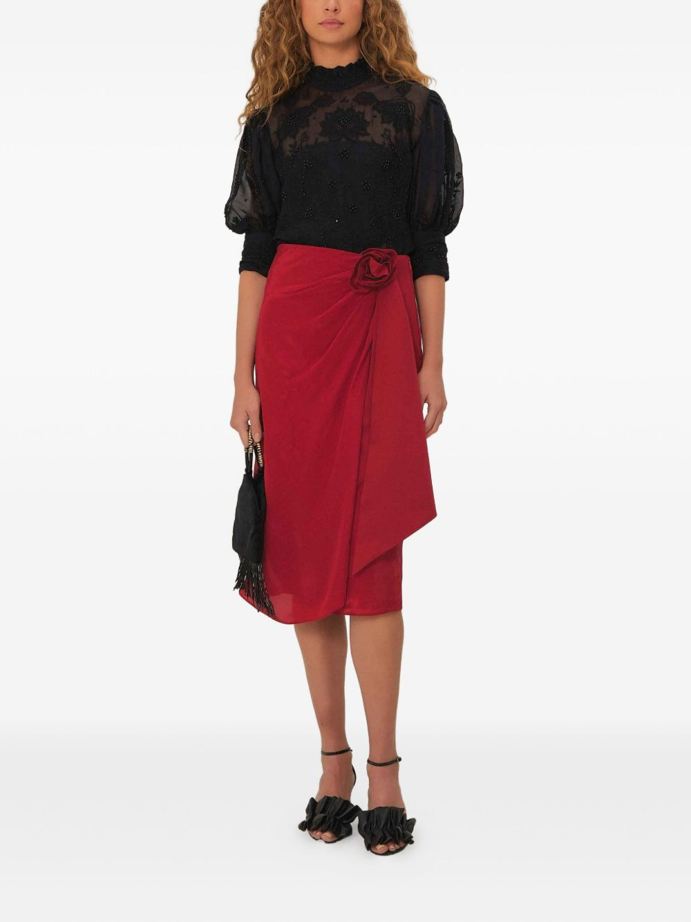 rose-embellished wrap skirt - 2