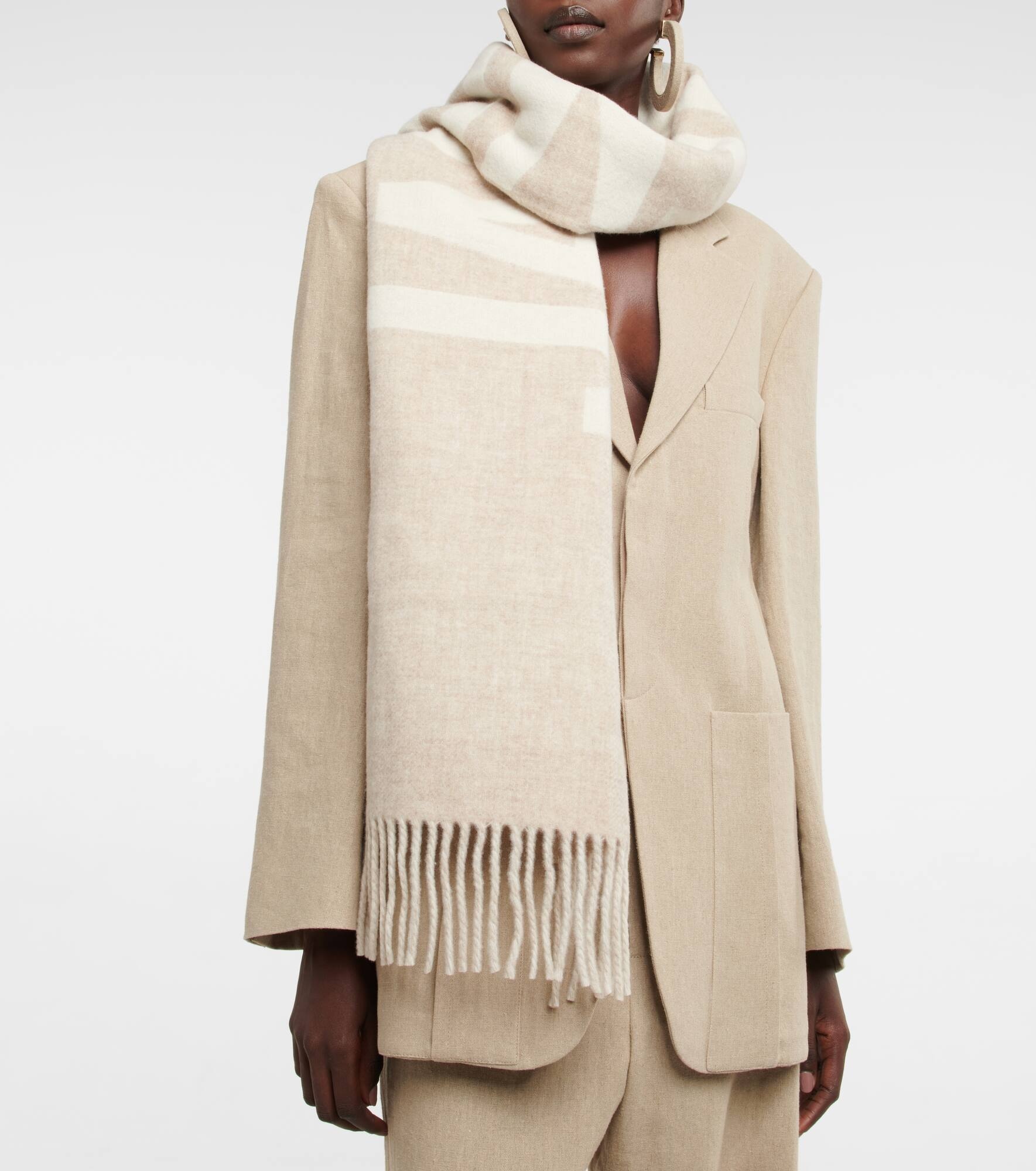 Logo jacquard virgin wool scarf - 2