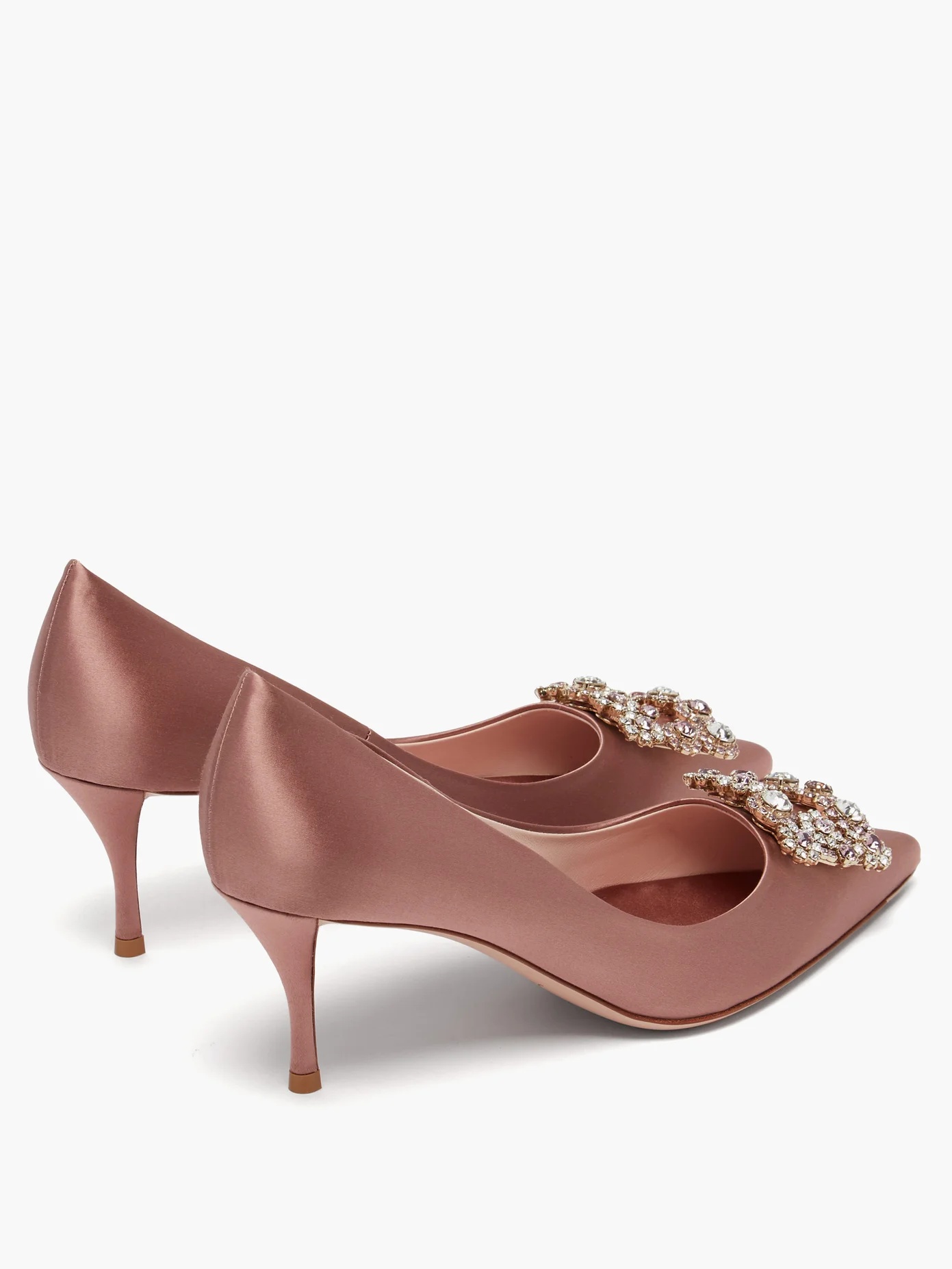 Flower crystal-embellished satin pumps - 4