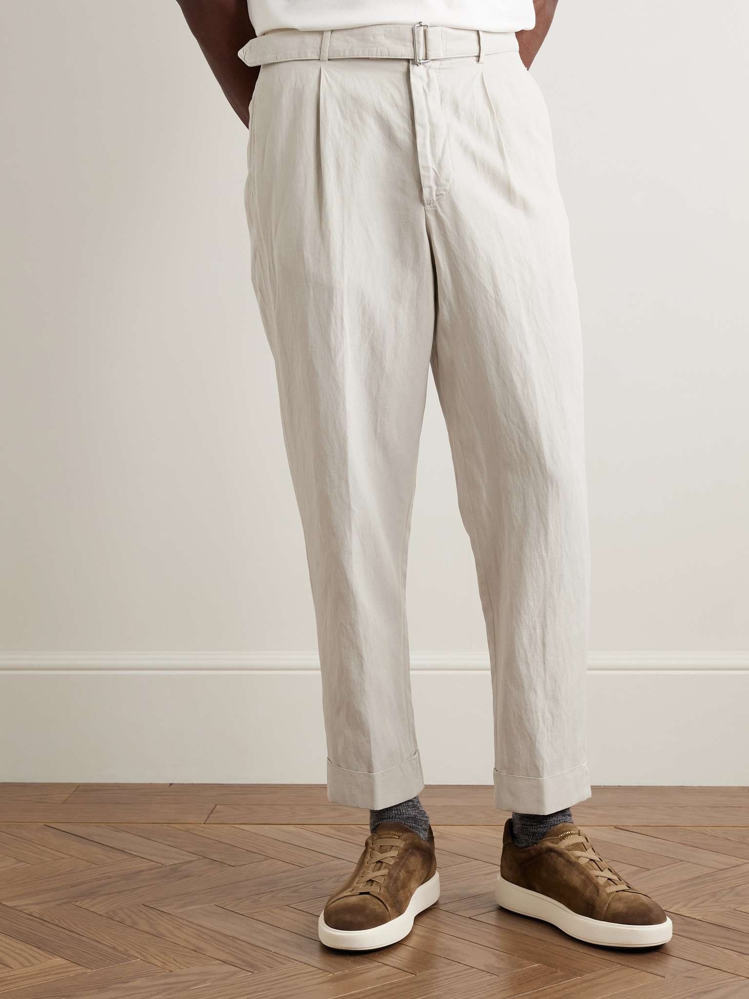 Hugo Straight-Leg Belted Pleated Garment-Dyed Lyocell, Linen and Cotton-Blend Trousers - 3