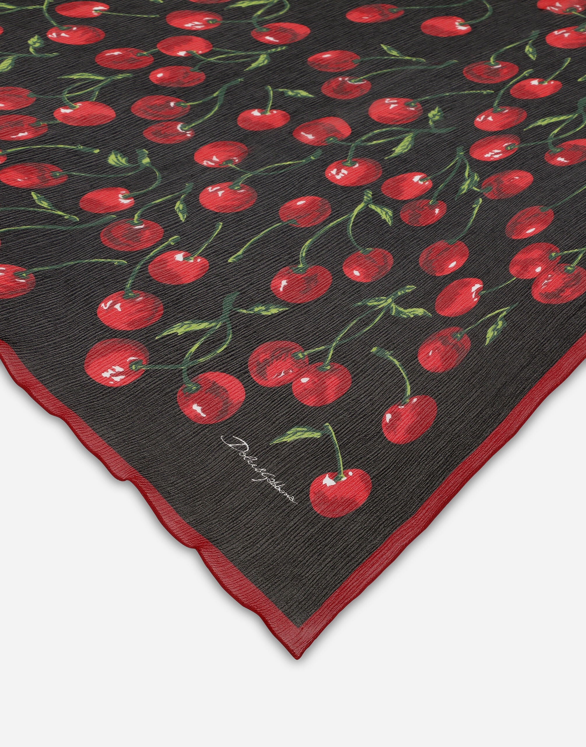 Cherry-print silk scarf (120x200) - 2