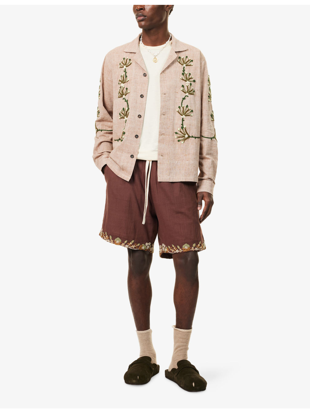 Floral Embroidered Cotton Shorts - 2