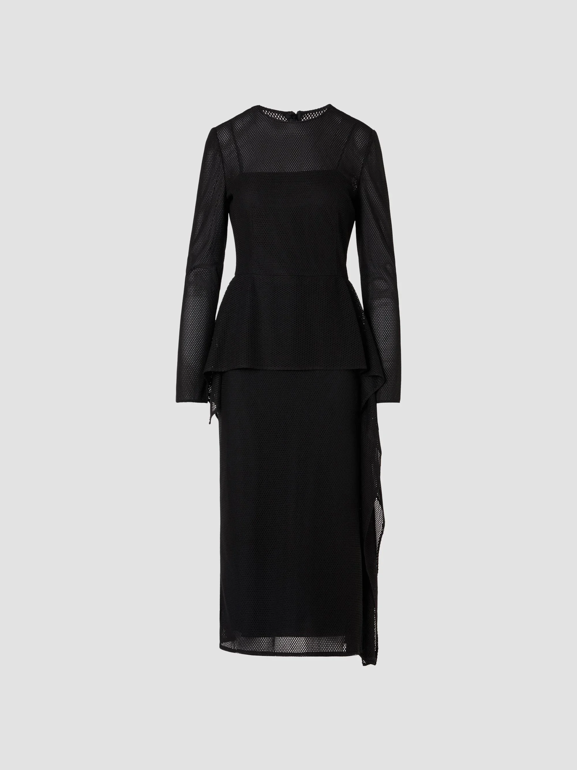 Women's Mesh Draped Crewneck Midi-Dress - Black - 1