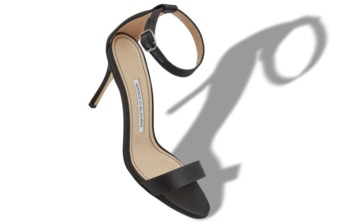 Black Satin Ankle Strap Sandals - 2