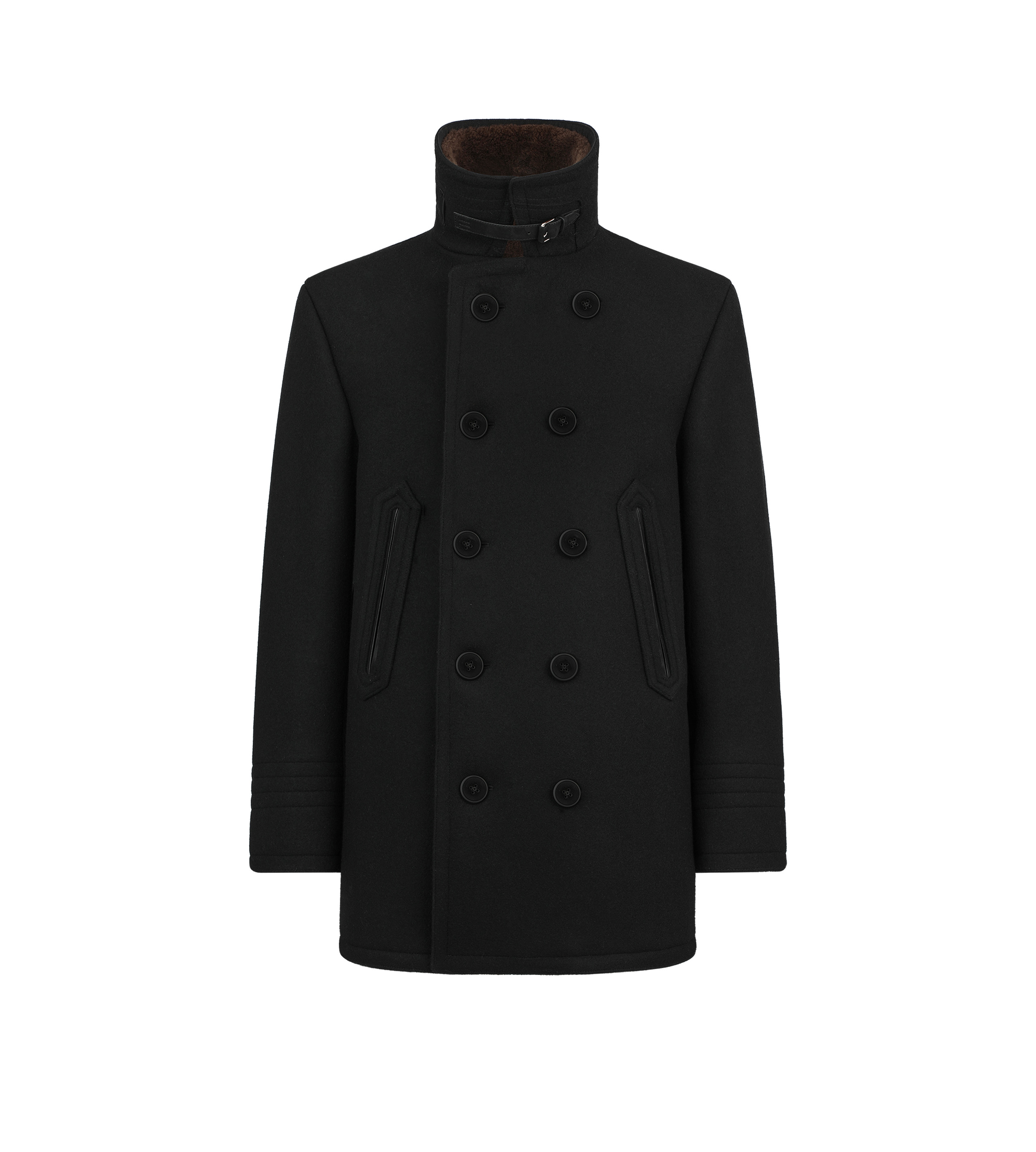 MELTON WOOL SHEARLING PEACOAT - 2