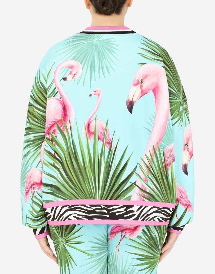 Round-neck jersey sweatshirt with flamingo print - 7