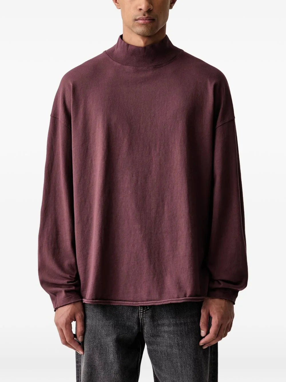 high-neck raw-edge T-shirt - 1