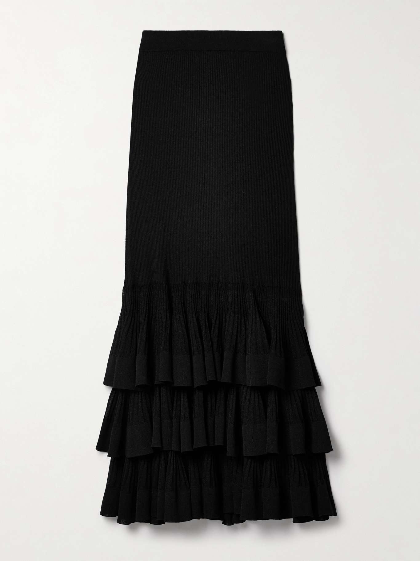 Story 1 tiered ruffled ribbed-knit maxi skirt - 1
