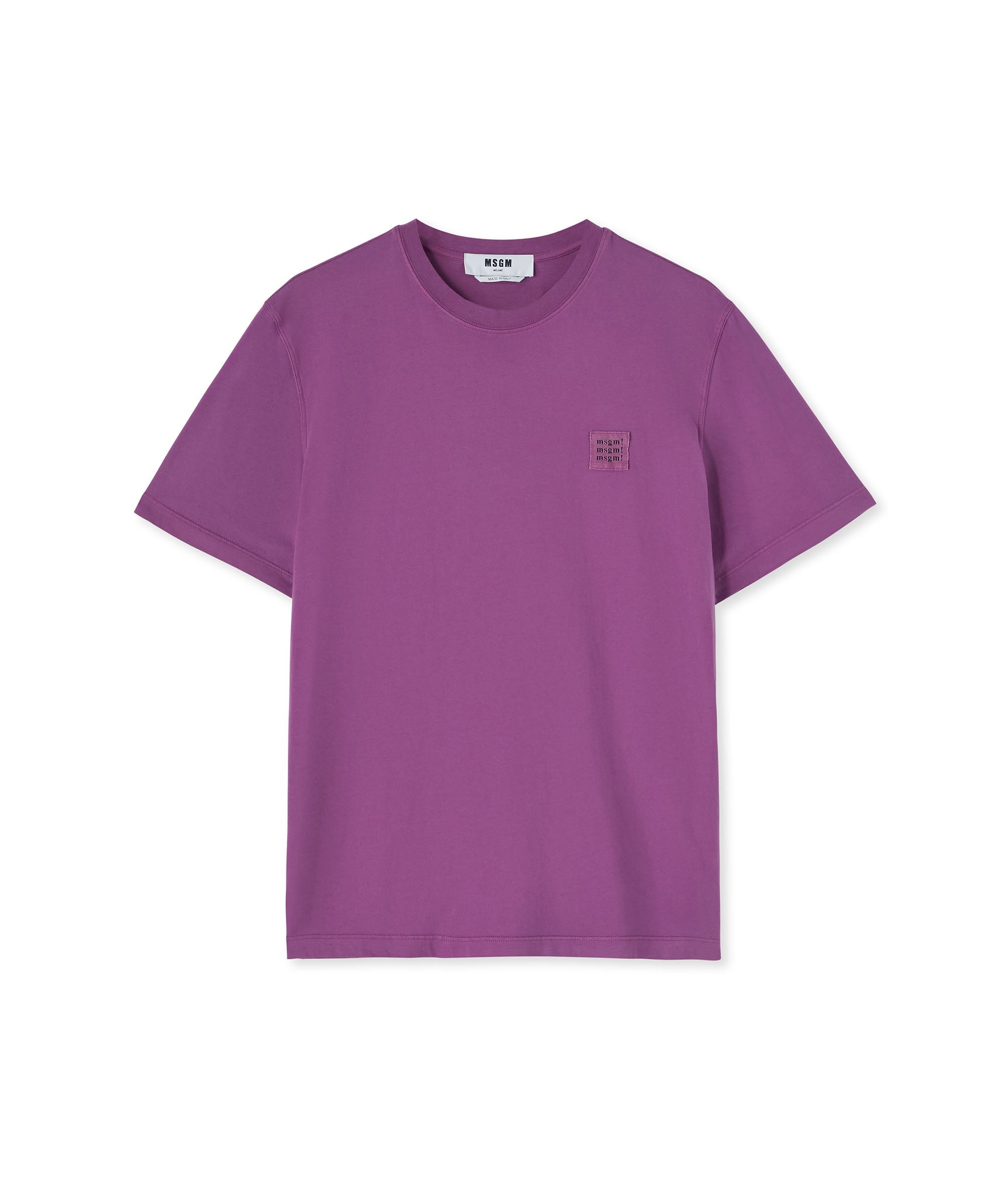 Solid color cotton crewneck t-shirt with label with logo - 1