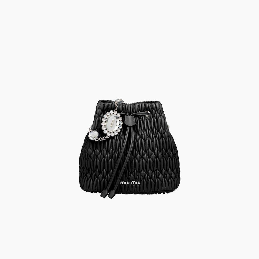 Miu Crystal Cloqué Nappa leather bucket bag - 1