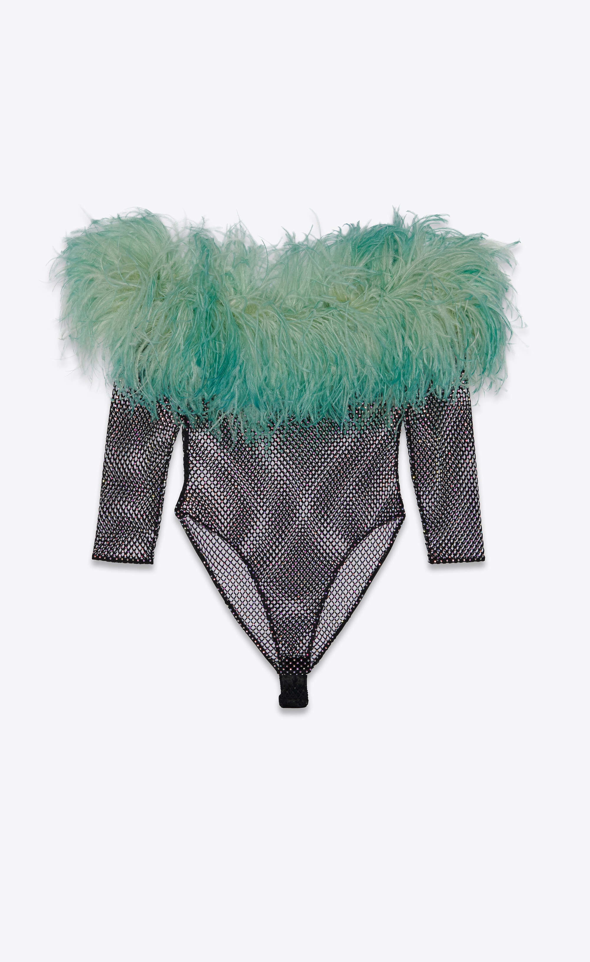 bodysuit in mesh and feathers - 2