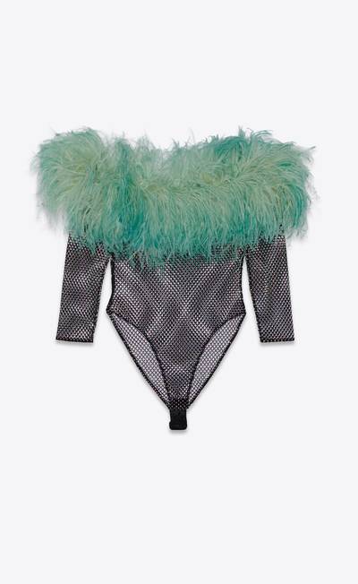 SAINT LAURENT bodysuit in mesh and feathers outlook