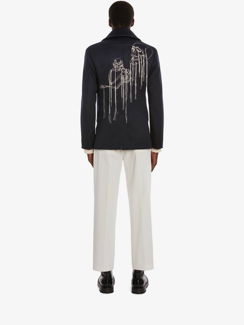 Wool Felt Skeleton Peacoat in Navy - 4